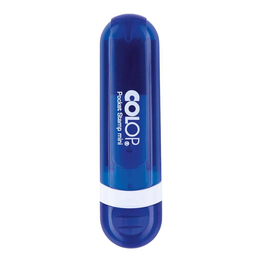 Klein zakstempeltje merk Colop met blauw montuur